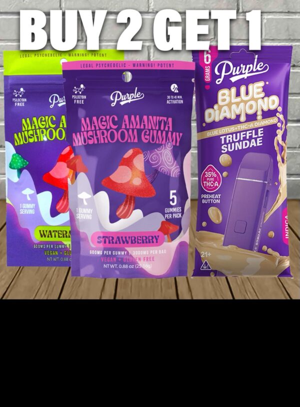 b2g1 purple gummies + blue lotus disposable bundle
